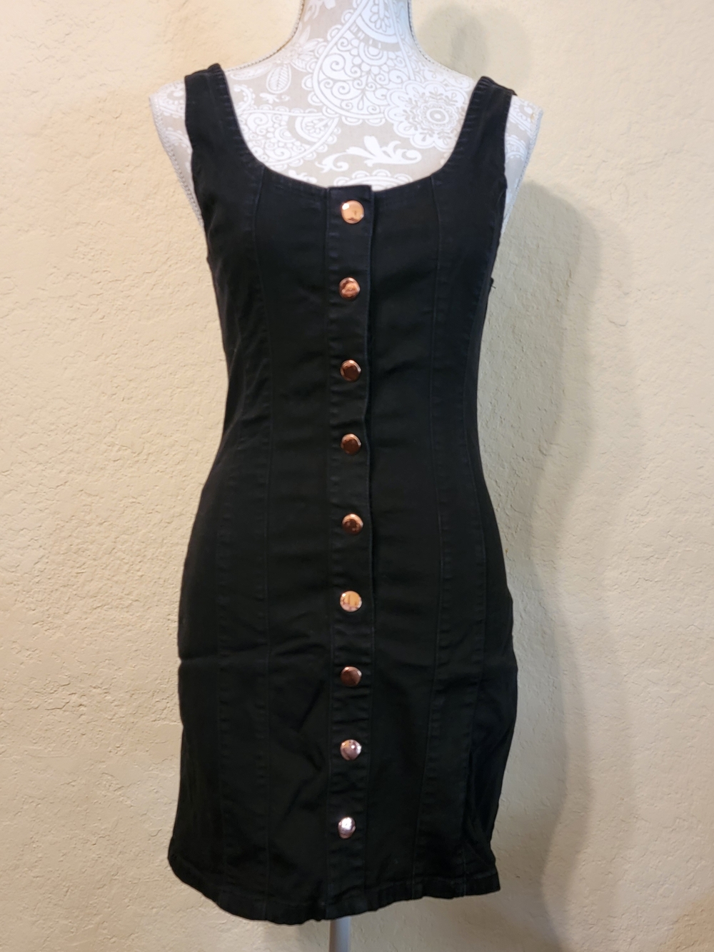 Guess Black Button-Front Women's Denim Mini Dress Sz S